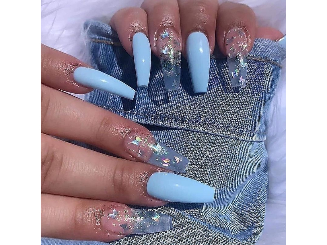 24 Uñas Postizas Para Mujer Con Base De Goma, Uñas Largas Estilo Mariposa Con Pegamento.