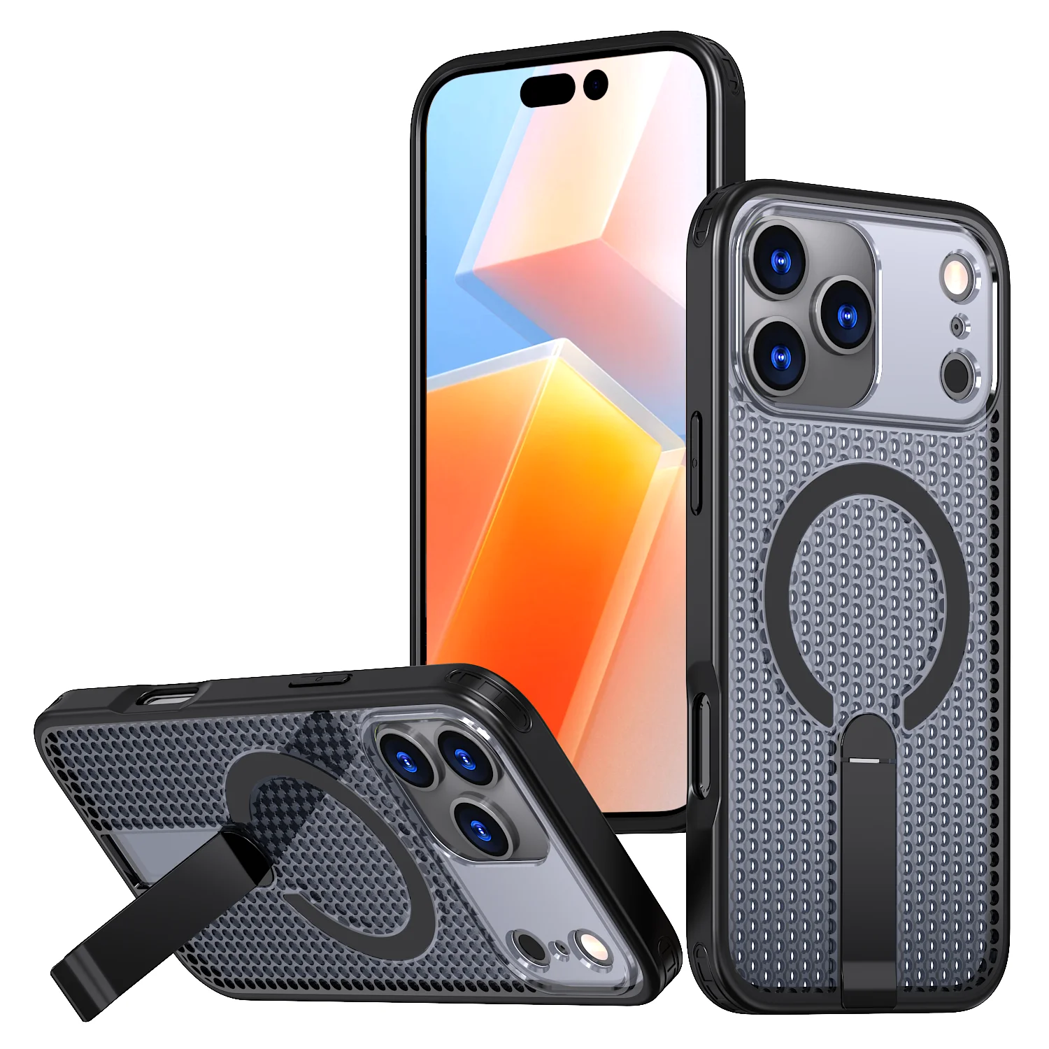 (azul, Iphone 14 Pro Max) Funda Magnética Para Teléfono Con Diseño De Panal, Soporte Y Protección Contra Caídas.
