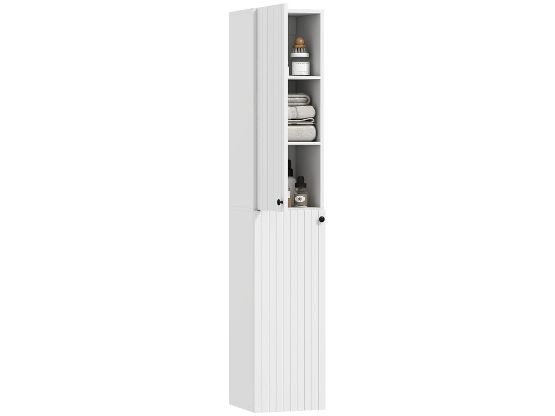 Mueble De Baño De Pared, Superficie Lacada, 6 Estantes, Mdf, Color Blanco.