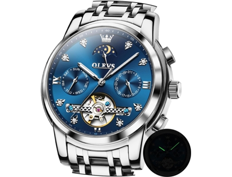 VEANXIN Reloj Automático para Hombre Tourbillon con Diamantes Fase Lunar Reloj para Hombre Luminoso de Acero Inoxidable de Dos Colores Resistente a...