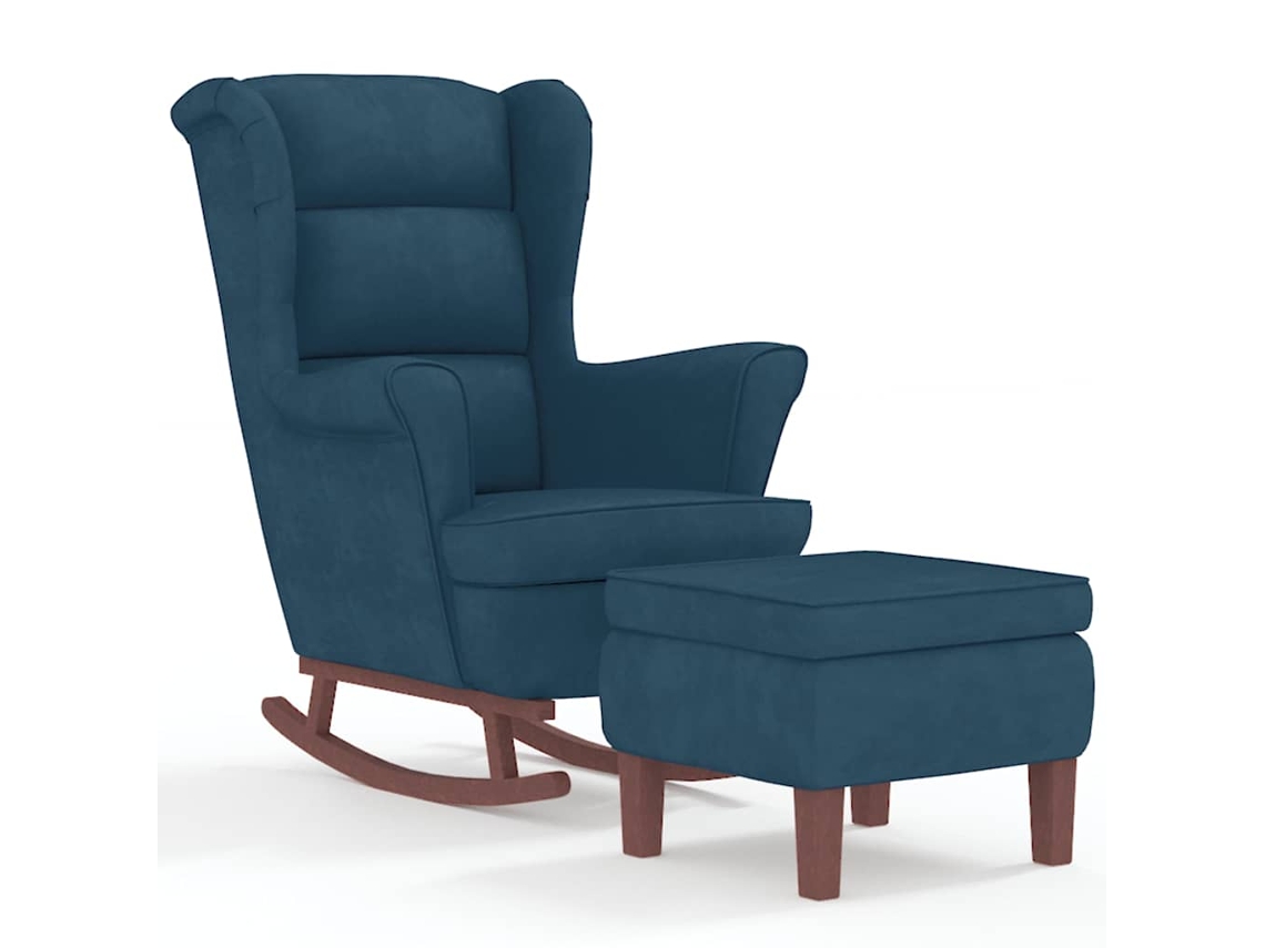 Maison Exclusive - Mecedora Con Respaldo Alto De Terciopelo Azul Y Madera Maciza