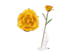 Rosa De Oro De 24k Con Tallo Largo Y Soporte De Exhibición - Amarillo Regalo