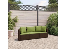 3 Pcs Conjunto Sofás De Jardím Com Almofadões Vime Pe Castanho Dkd Home Decor