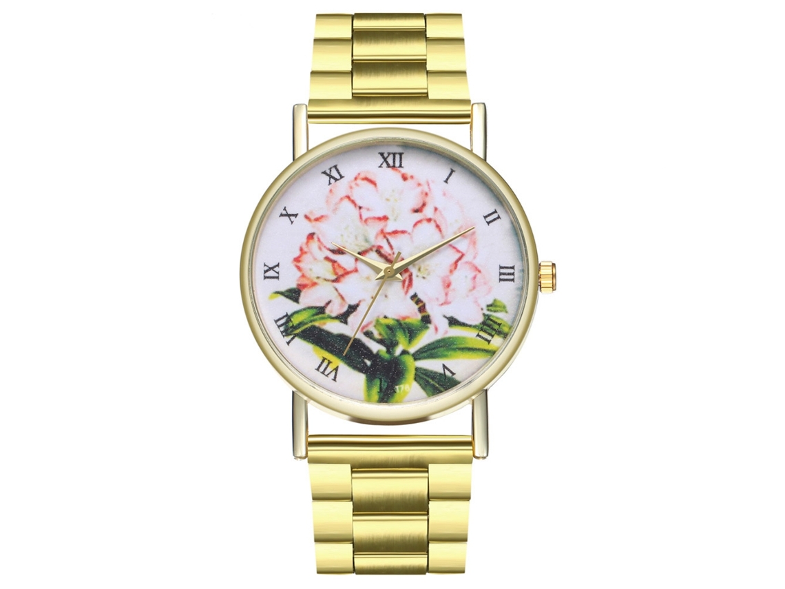 Reloj De Pulsera De Acero Para Mujer Con Estampado Floral, Esfera Redonda, Movimiento De Cuarzo, Zhoulianfa