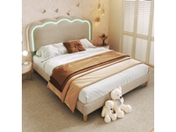 Cama De Lino Beige De 140x200 Con Led