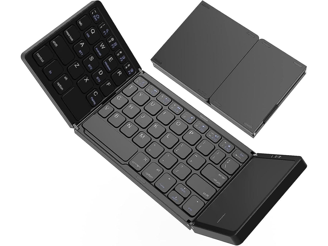 Teclado Plegable, Teclado Inalámbrico Portátil Triple Plegable, Ratón Con Panel Táctil Sensible, Recargable Efdafss