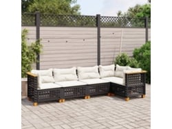 Conjunto de sofá de jardín de 5 piezas con cojines de mimbre sintético negro, Dkd Home Decor