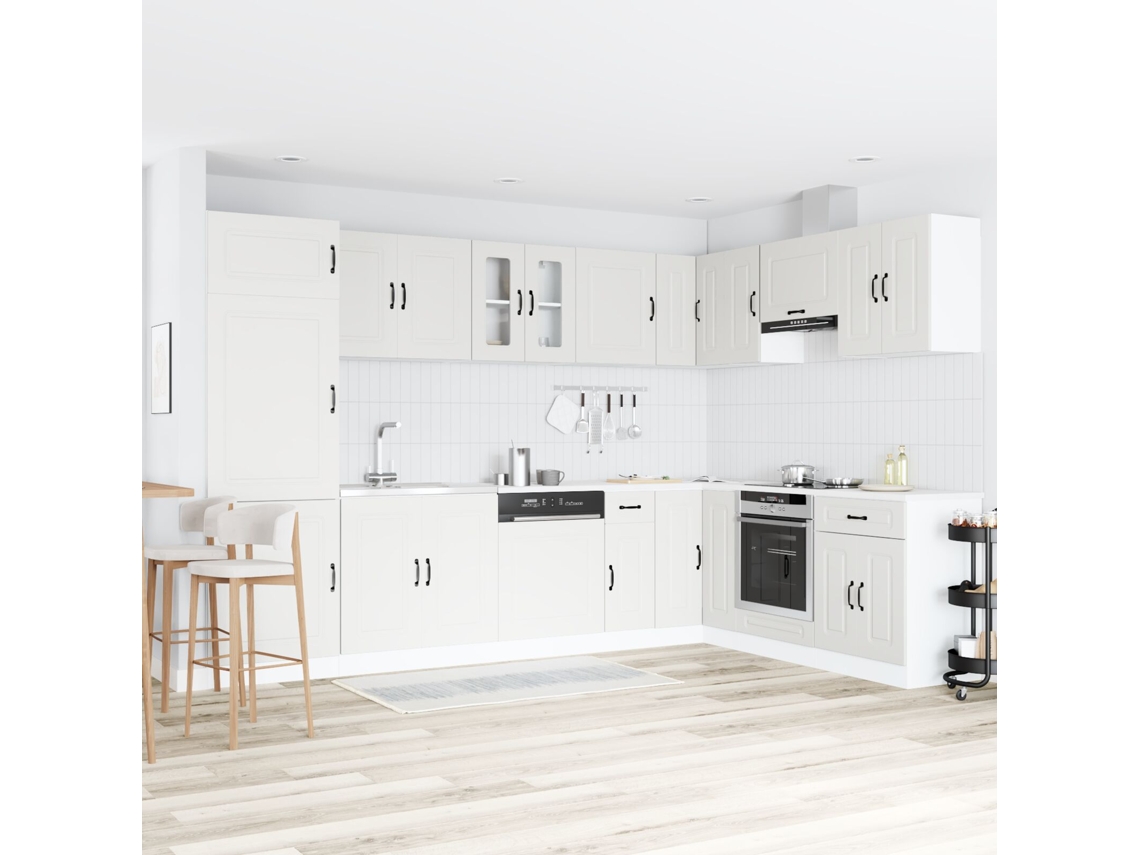 Gabinete De Cocina Kalmar Con Doble Fregadero De Madera Blanca