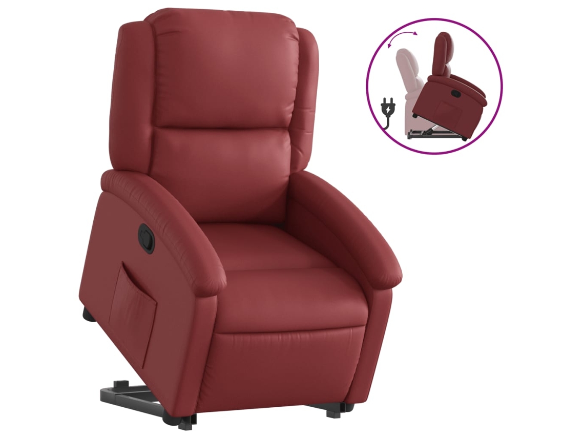Sillón reclinable elevable cuero VIDAXL artificial rojo tinto