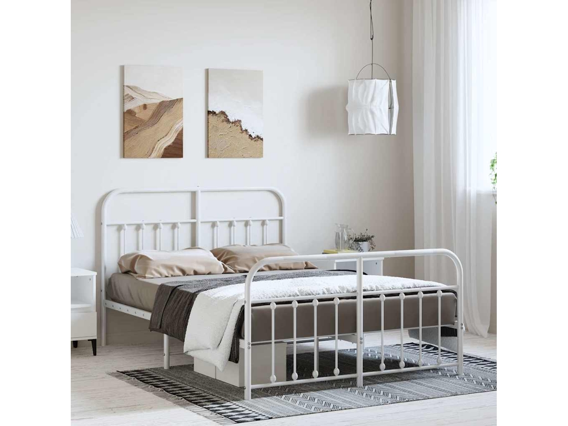 Estructura Cama Sin Colchón Con Estribo Metal Blanco 150x200 Cm