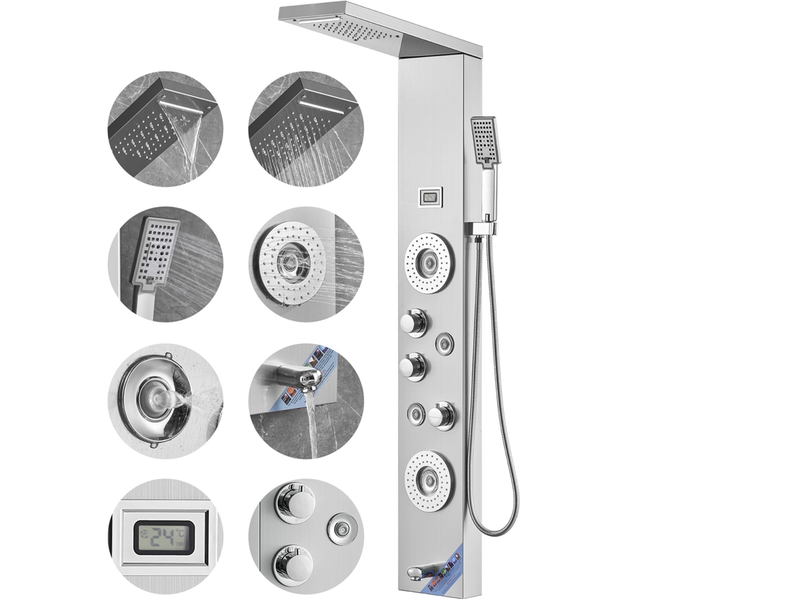 Sistema de panel de ducha Succebuy con 6 modos, LED y pantalla, acero inoxidable, efecto lluvia