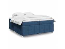 Cama Box Spring Con Colchón Tela Azul 200x200 Cm