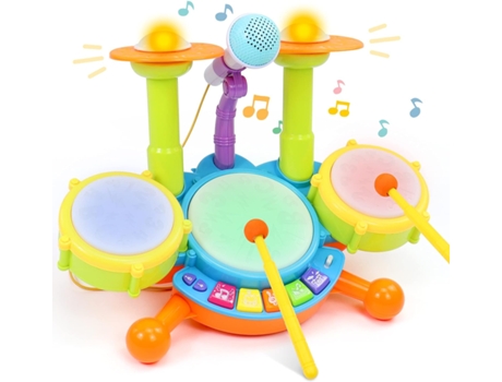 Juego de batería Juguetes para niños pequeños Instrumentos musicales para niños pequeños de 1 a 3 años, Juego de batería para niños con 2 baquetas ...