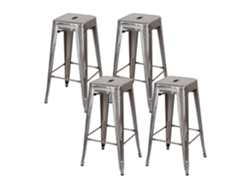 Juego de 4 taburetes industriales apilables medianos de acero 43x43x76cm THINIA