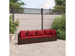 Conjunto de sofá de jardín de 4 piezas con cojines de mimbre marrón de DKD Home Decor
