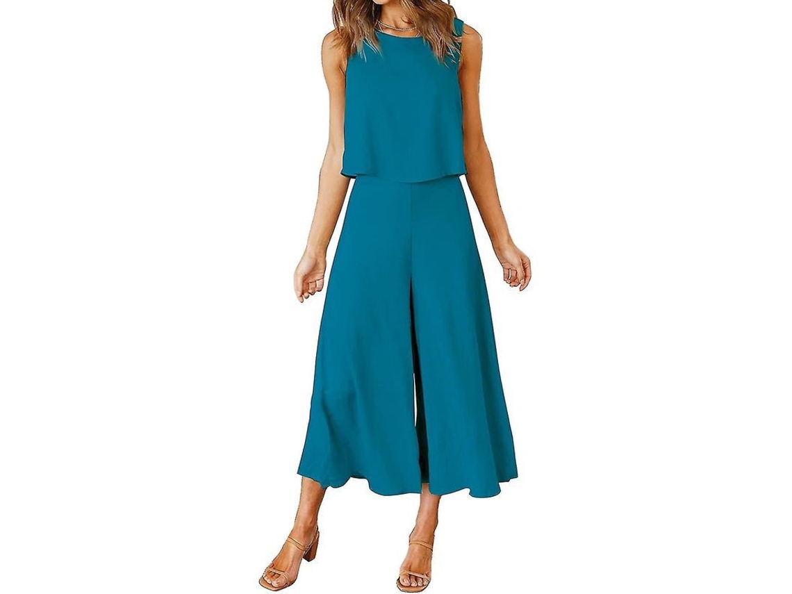 2026-conjunto 2 Piezas De Verano Para Mujer Roylamp: Top Básico De Cuello Redondo Y Pantalones Anchos Cortos