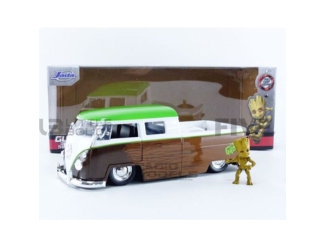 Coche Miniatura De Colección Jada Toys 1/24 Volkswagen Bus Pick-Up Groot Guardianes De La Galaxia 1963 Marrón / Blanco / Verde