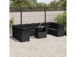 Conjunto de sofá de jardín de 11 piezas con cojines de mimbre sintético negro de DKD Home Decor