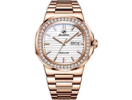 VEANXIN Reloj Automático para Hombre Reloj Mecánico de Negocios Plateado y Dorado Reloj de Fecha Luminoso Resistente al Agua de Acero Inoxidable(or...