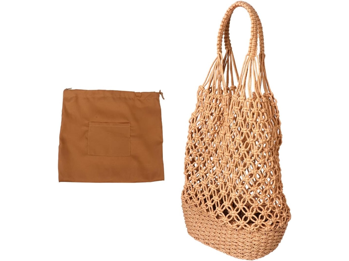 Mochila Tejida Marrón Vintage Para Mujer, De Algodón Resistente Al Desgaste Y Fácil De Limpiar, Ideal Para La Playa O