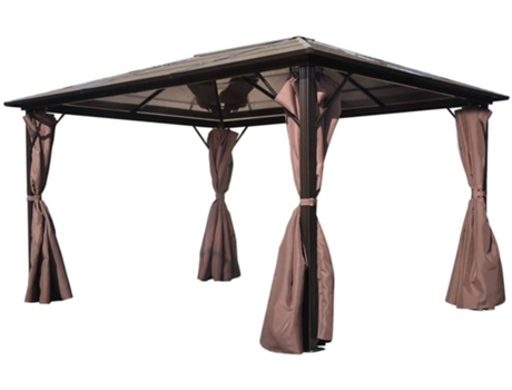 vidaXL Cenador con cortina marrón aluminio 400 x 300 cm
