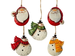 5 Adornos Navideños Rústicos De Metal Con Dos Caras: Papá Noel, Muñeco De Nieve Y Adornos Colgantes.