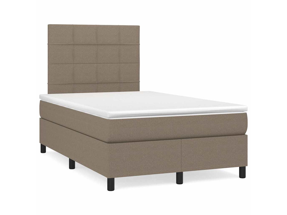 Cama Box Spring Con Colchón Y Led Tela Gris Taupe 120x190 Cm