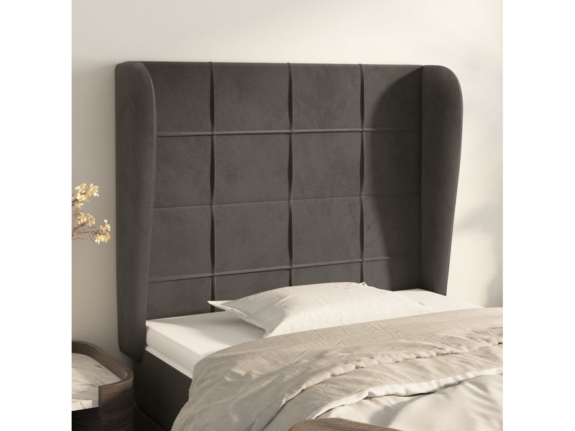 Cabecero Con Orejas De Terciopelo Gris Oscuro 103x23x118/128 Cm