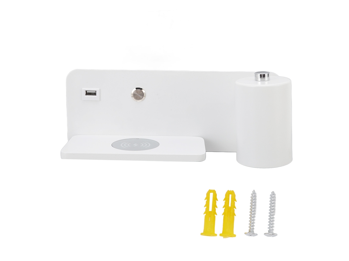 2026-lámpara De Pared Led Con Interfaz Usb Y Carga Inalámbrica Para Salón Y Dormitorio 85‑265v Blanca Derecha