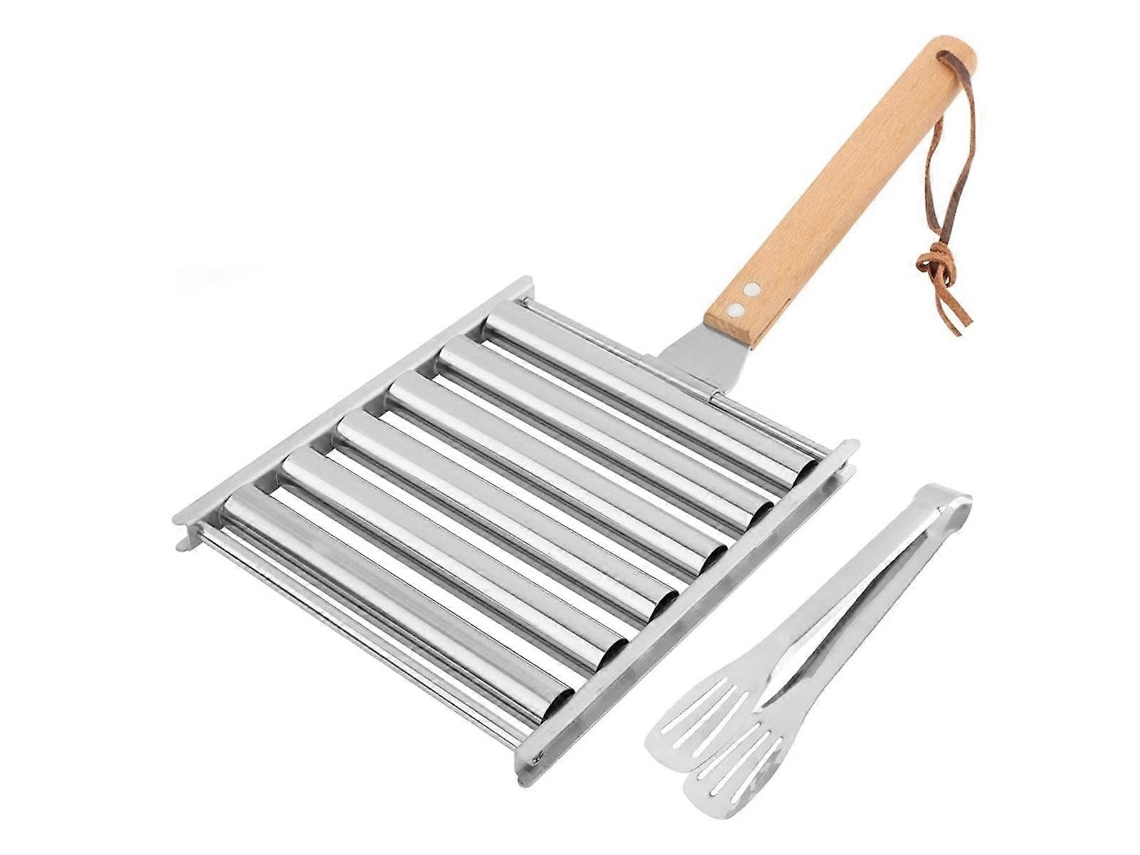 Rodillo De Salchicha De Acero Inoxidable Para Perro Caliente Con Espátula De Metal Y Mango Largo De Madera Rosewell
