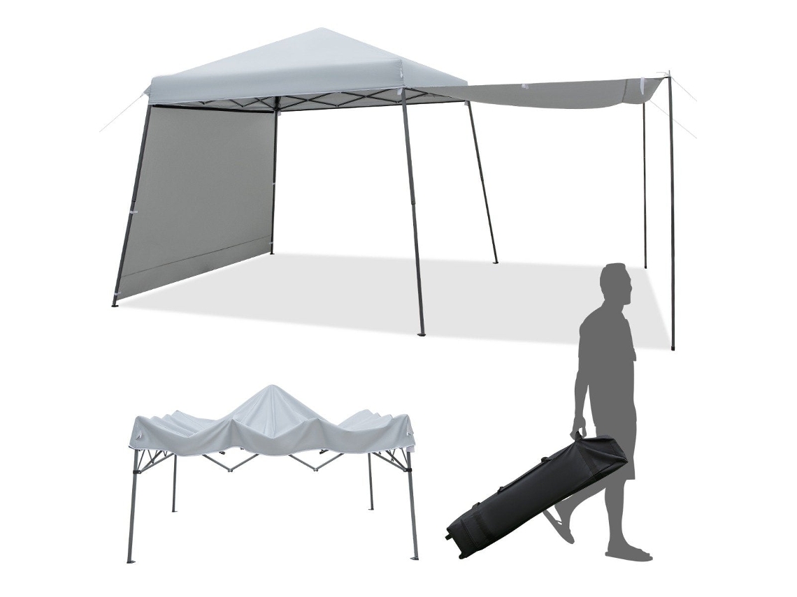 Tienda de campaña plegable gris de 3 x 3 m con protección solar.