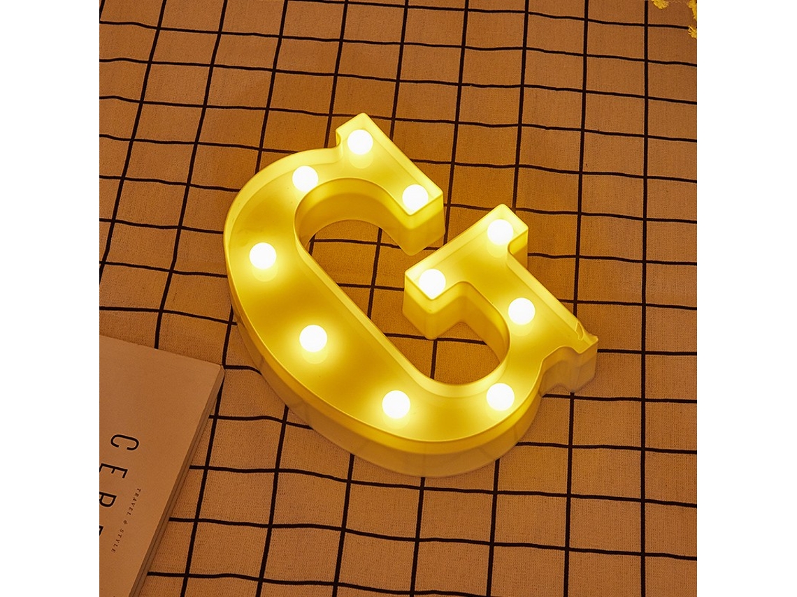 Letra LED G Iluminada con Luz Blanca Cálida, Altura 22cm, Funcionamiento a Pilas 2*AA