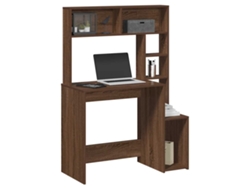 Escritorio | Mesa | Escritorio con estantes, derivados de madera de roble, marrón