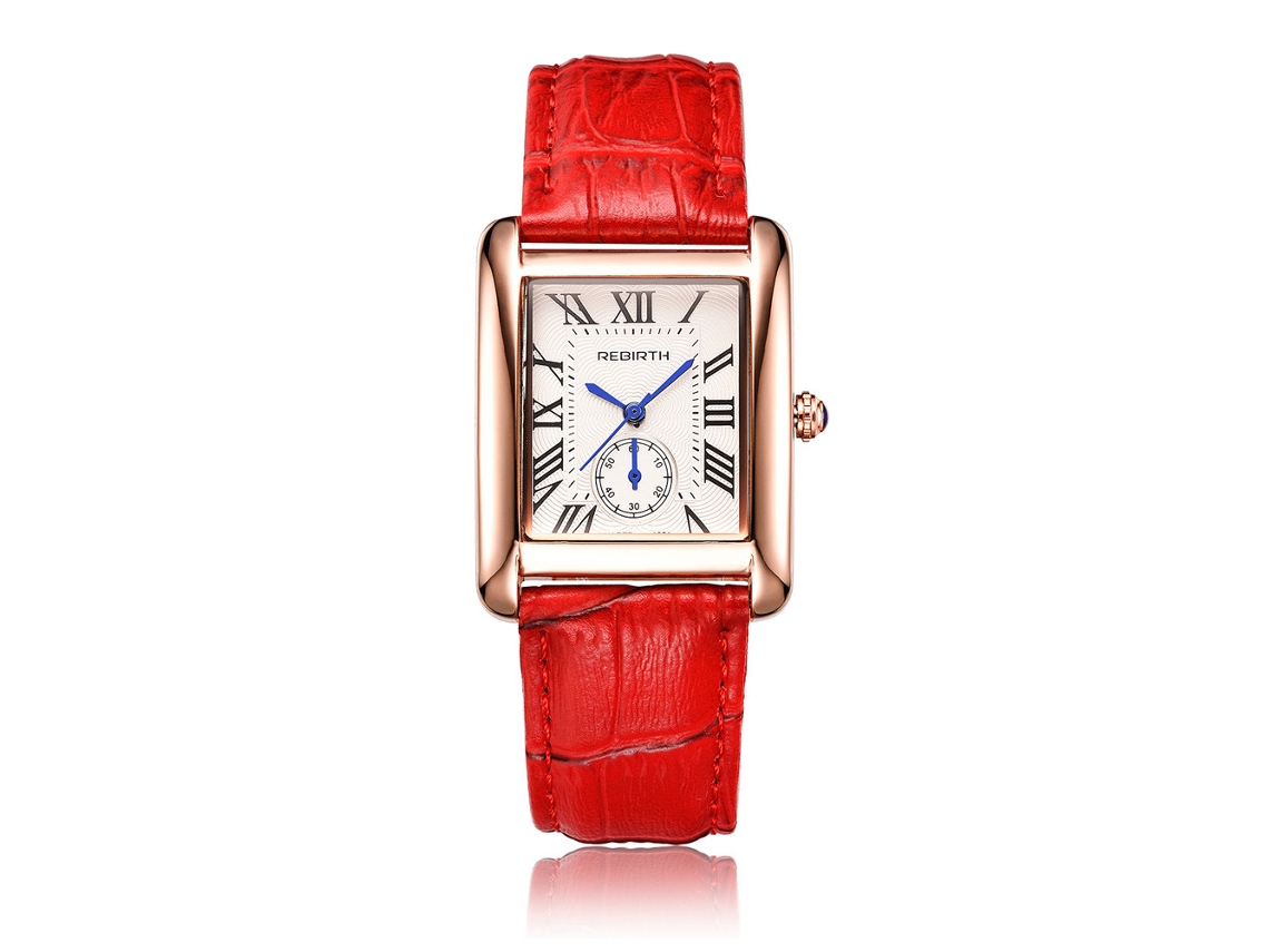 Reloj Analógico De Cuarzo Para Mujer Con Correa De Cuero Ajustable Y Esfera Rectangular De Aleación (rojo)