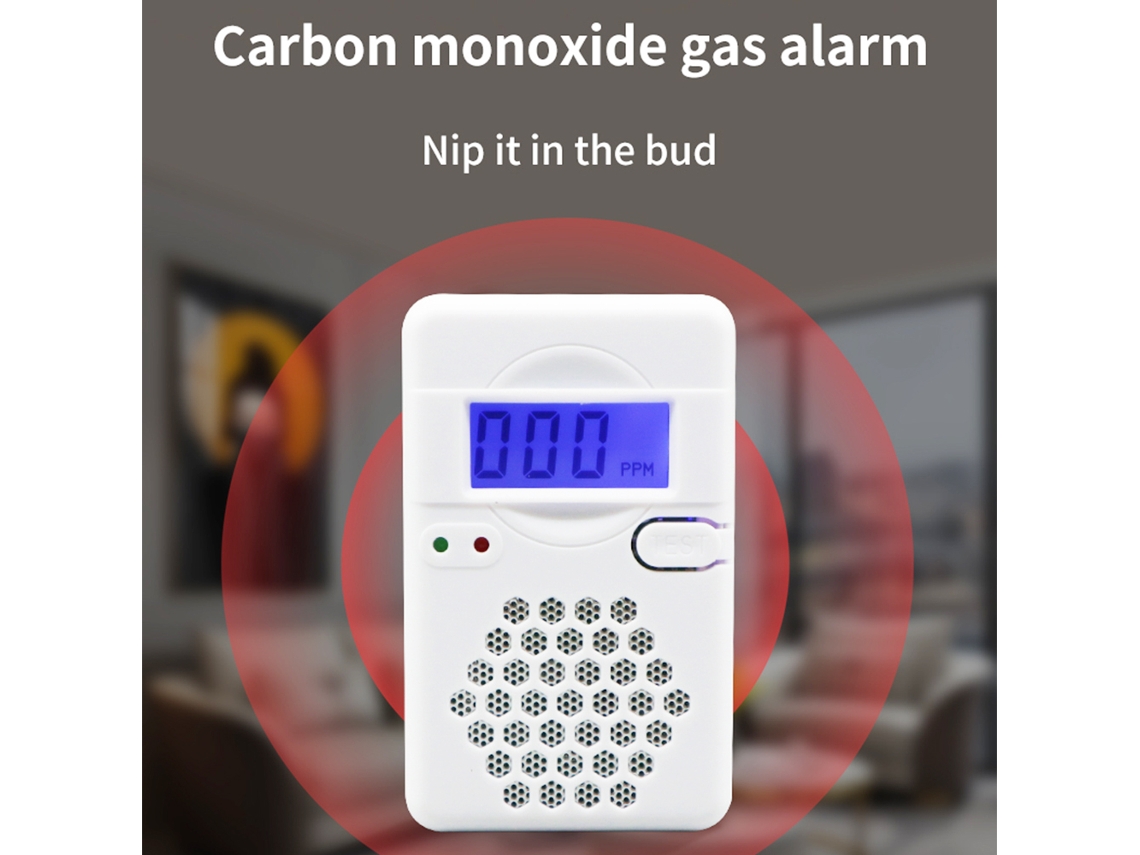 Detector De Monóxido De Carbono Con Pantalla Lcd Digital Y Alarma Sonora De 85 Db Para El Hogar, La Oficina Y Los Viajes.