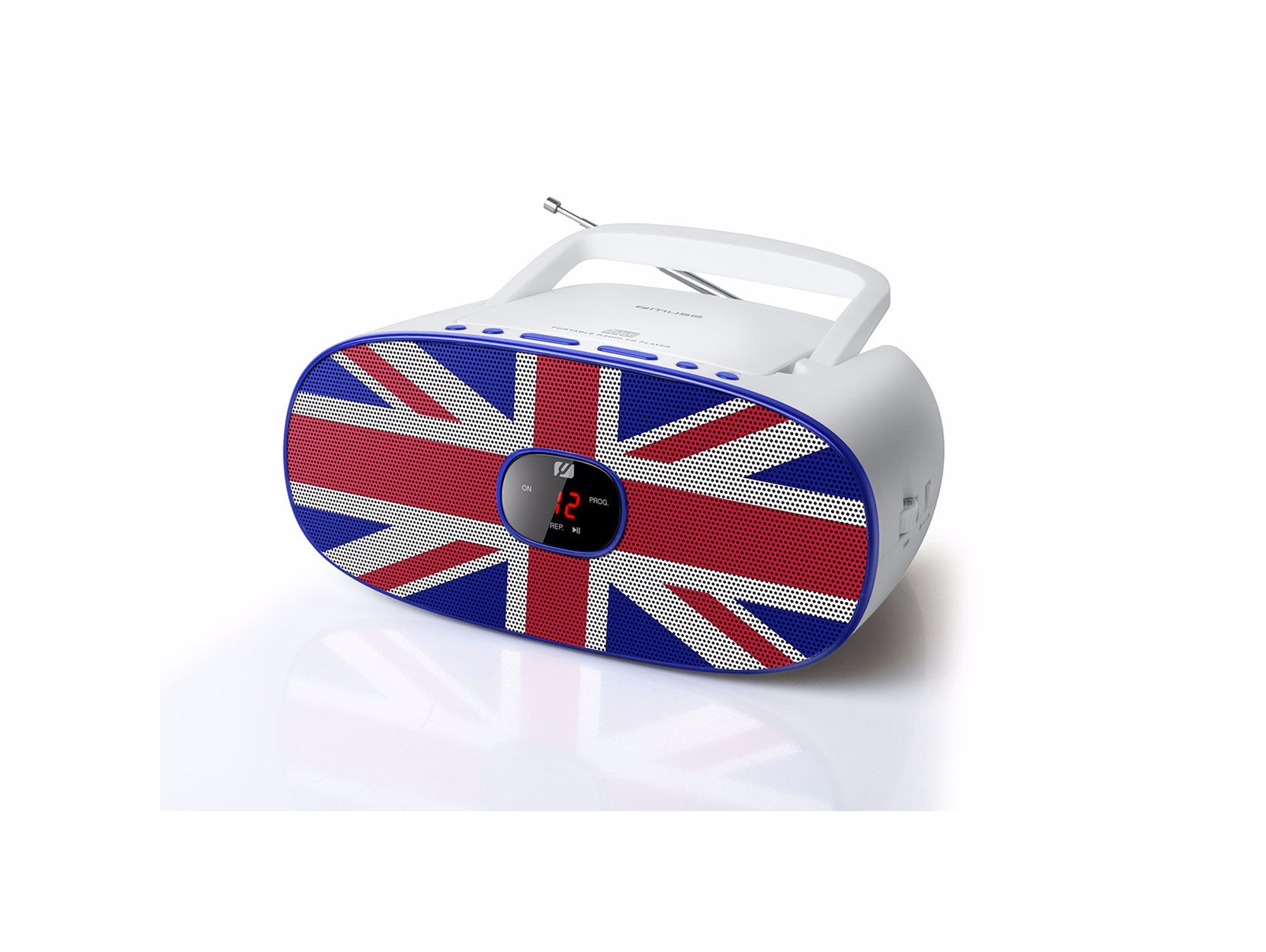 Radio Boombox c/ Lector CD MUSE MD-205 UK (Blanco - Analógico - FM/MW - Pilas y Corriente)