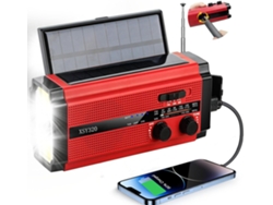 Manivela Portátil Radio Solar Linterna Led Para Exteriores Radio Am/Fm Batería De 5000 Mah /Rojo DIGITALLAB