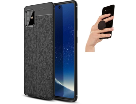 Carcasa y Popsocket Samsung Note 10 lite Rugged Leather Negro