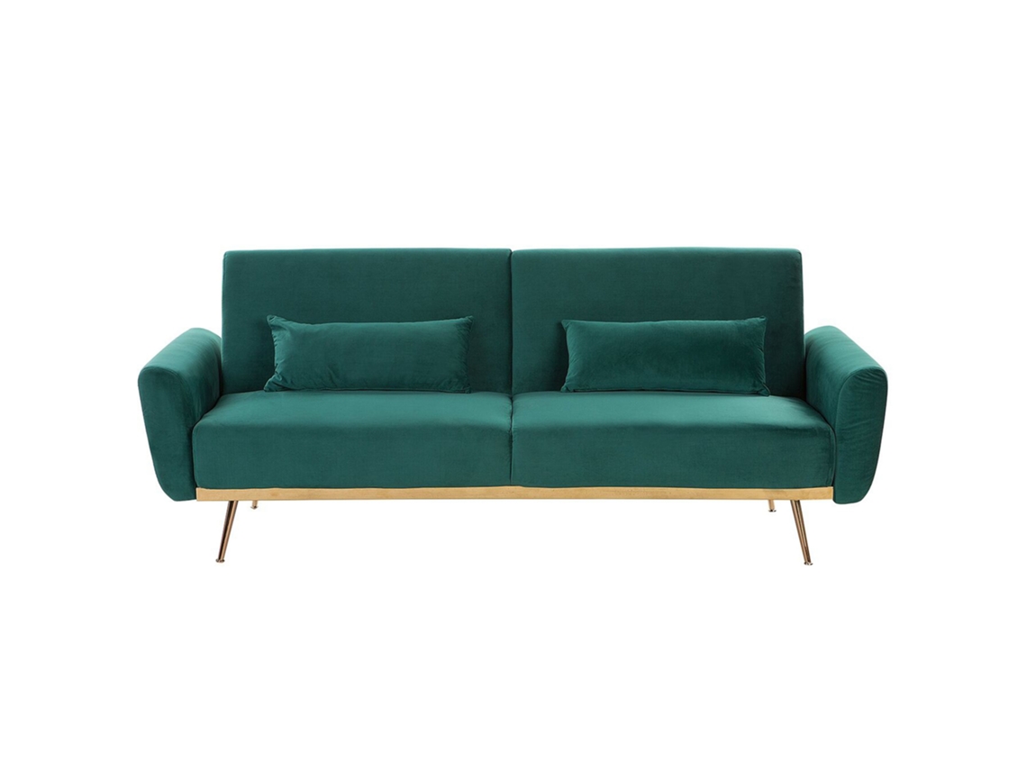 Sofá de 3 plazas BELIANI Eina de Terciopelo Verde 210x81x86