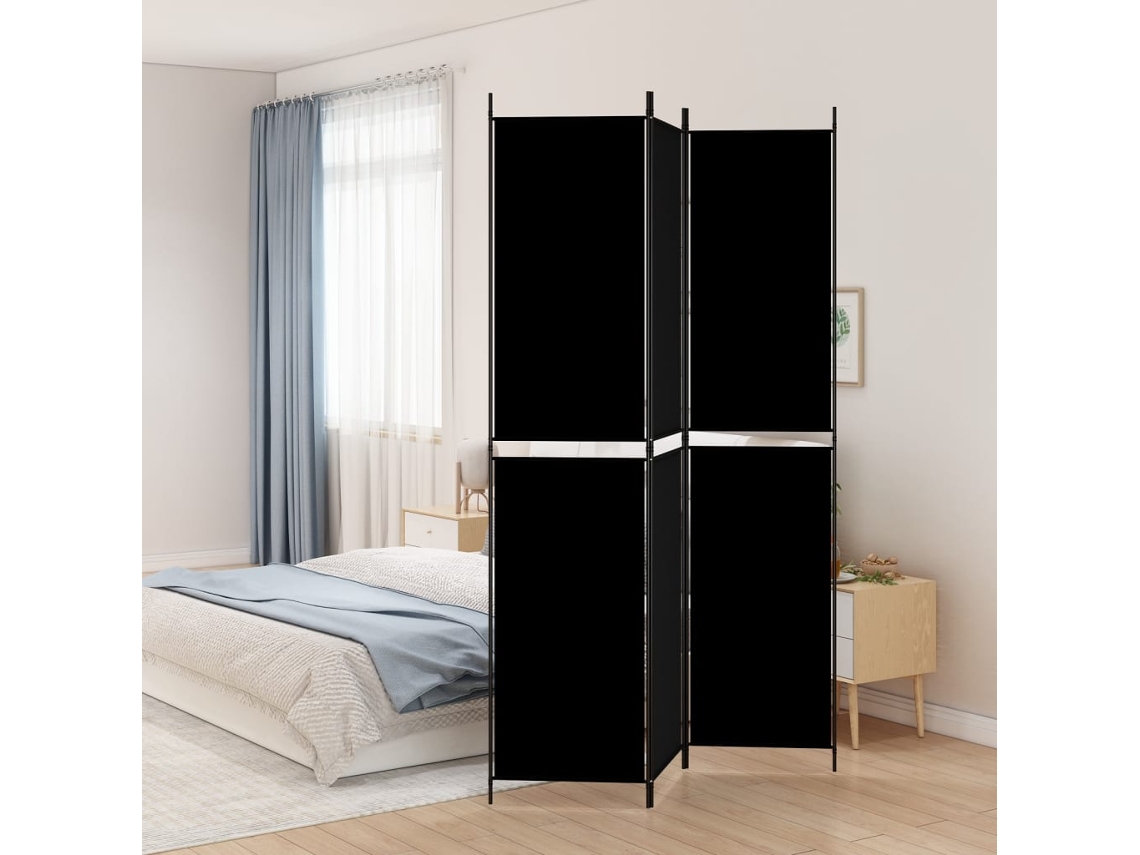 Biombo Divisor | Biombo Separador | Separador De Ambientes De 3 Paneles De Tela Negro 150x220 Cm