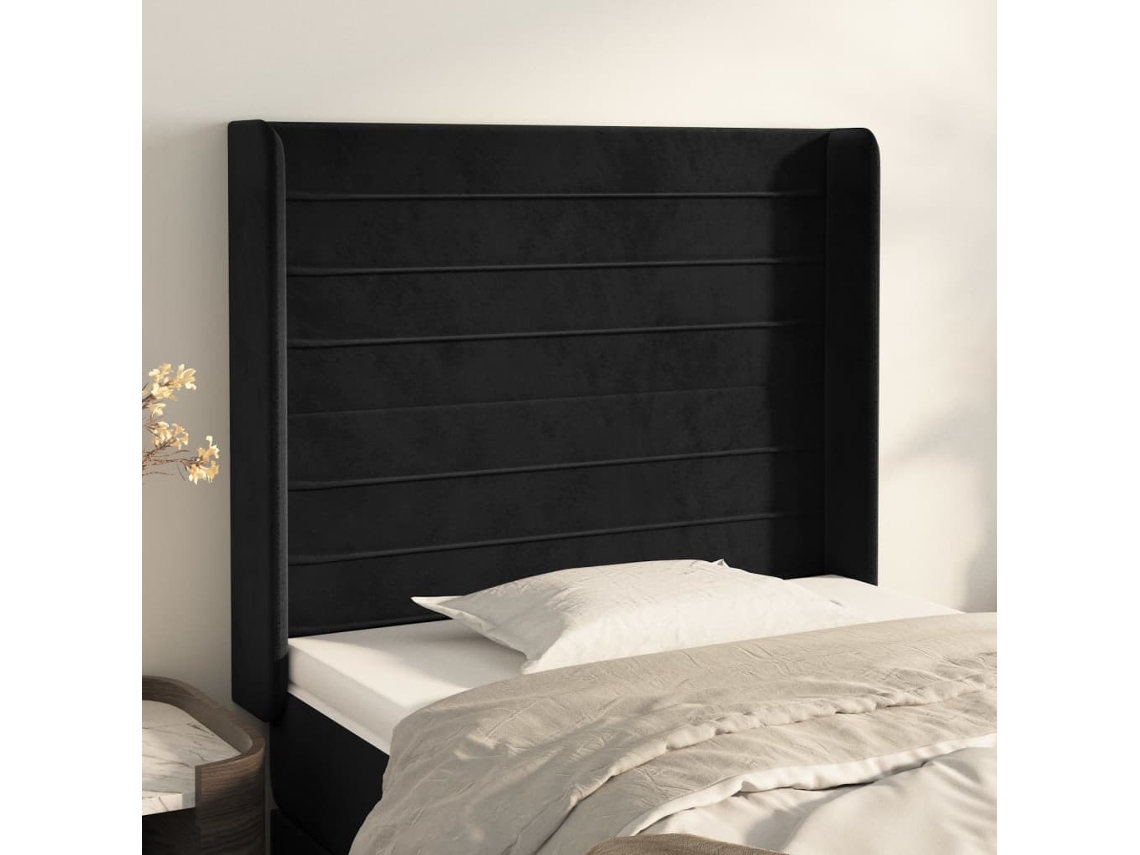 Cabecero Con Orejas De Terciopelo Negro 103x16x118/128 Cm