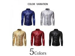 2026-camisa Manga Larga Con Lapel De Lentejuelas Y Estampado Dorado Para Hombre Jou L Rojo