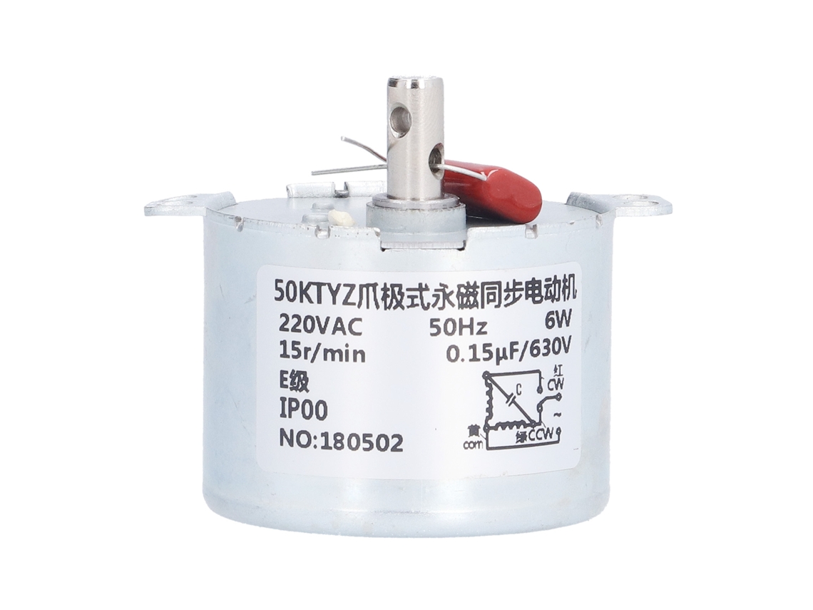 Motor síncrono con reducción de velocidad de 15 rpm, microtransmisión con engranajes y condensador, CA 220 V, cobre.