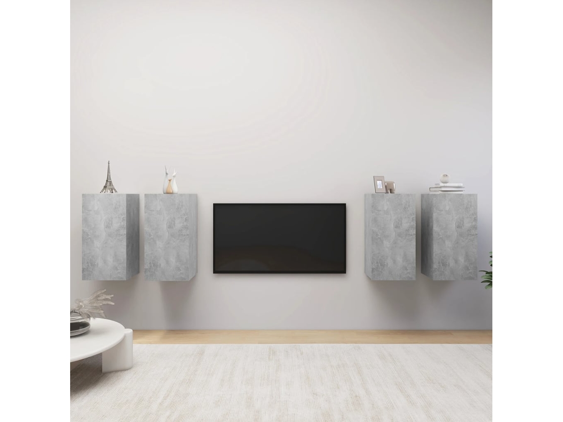 Estantería/Muebles de TV 4 Pzs 30,5X30X60 Cm Contrachapado Gris Cemento