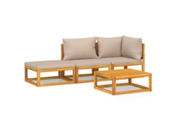 Conjunto de salón de jardín de madera de 4 piezas con cojines grises. EXCLUSIVO DE MAISON.