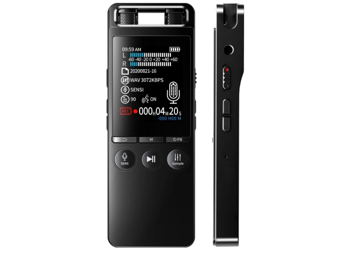 Grabadora Digital 32Gb H3 Control por Voz 3072Kbps 1100 Horas Tiempo de Trabajo Micrófonos Duales Negro TURMIN