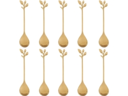 Cucharas de café de acero inoxidable con lámina de oro, 10 unidades, para postres, mezclar, azúcar y helado.