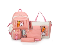 Bonito juego de mochila, cuatro piezas, 43 cm, con colgante. Rosa Hexinyigjly