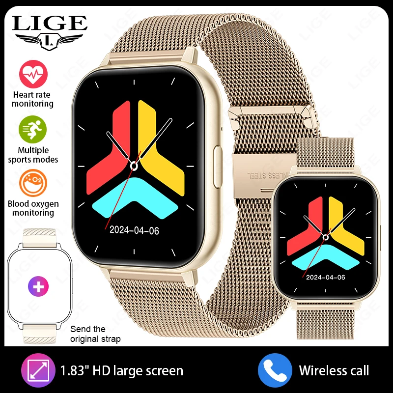 Reloj Inteligente (dorado, Correa De Malla), Llamadas Inalámbricas, Pantalla De 1,83 Pulgadas, Unisex.