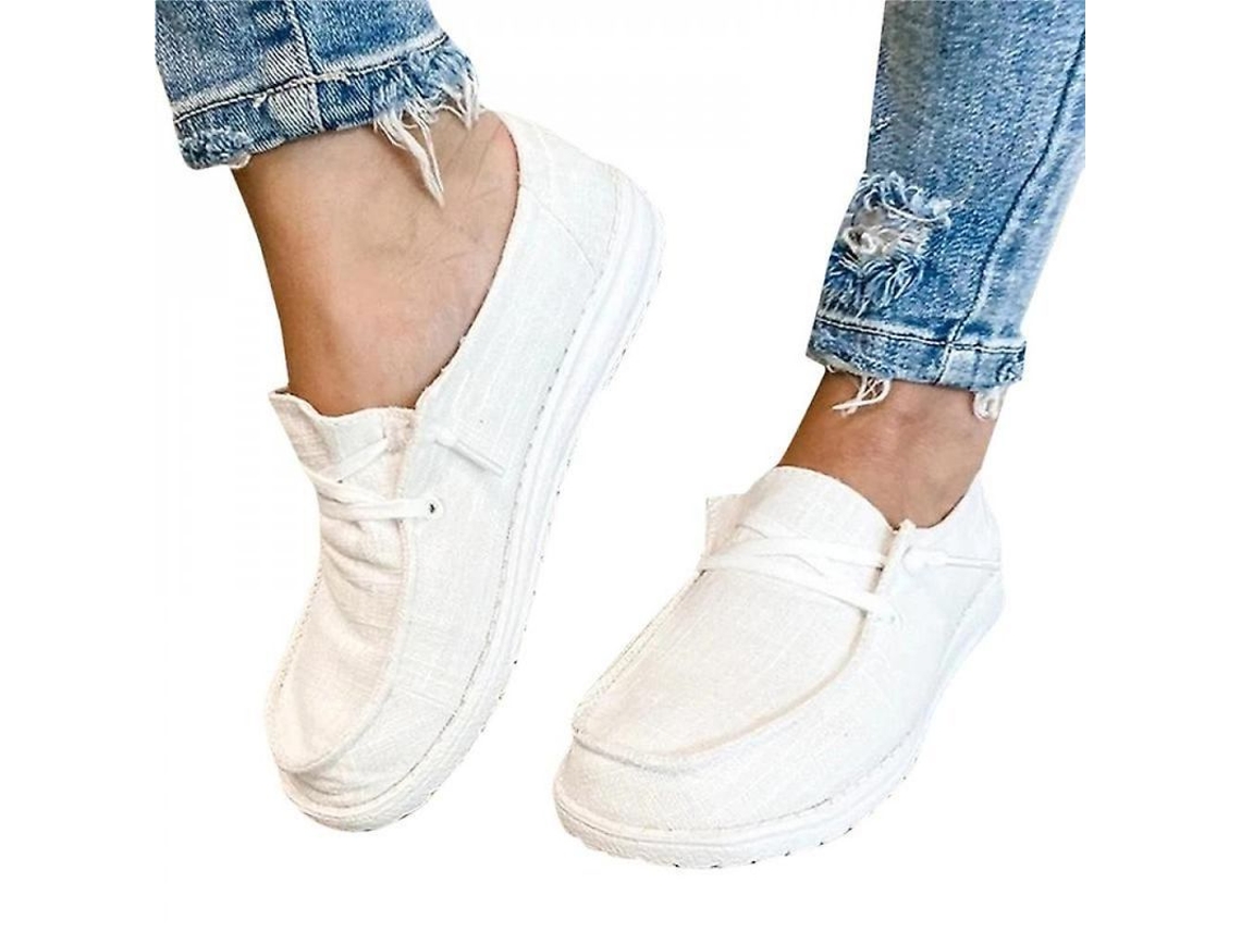 2026-zapatos De Mujer Tacones Planos Zapatos De Barco Slip On Mocasines Casuales Fpq Treinta Y Nueve Blanco